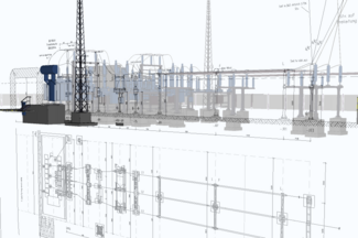 Digitaler Plan Umspannwerk 2D wird zu 3D